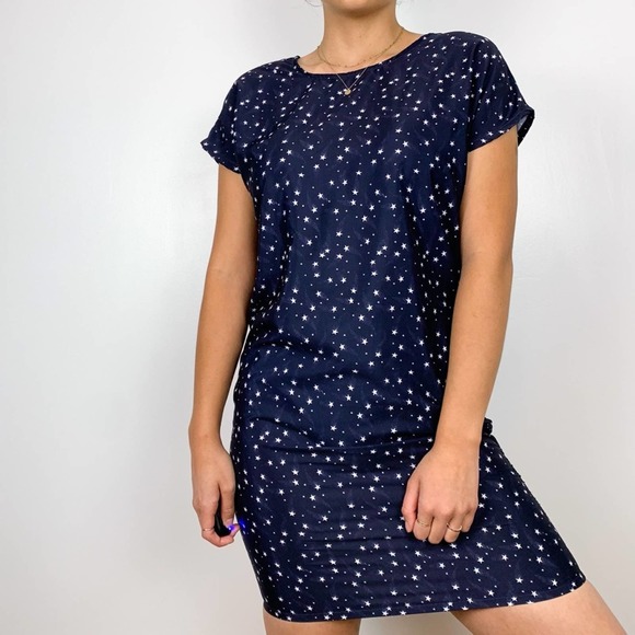 Noisy May ASOS Navy Blue Star Low Back Shift Mini Dress Size Extra Small - Picture 2 of 13